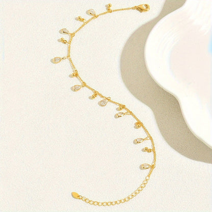 Water Drop Tassel Anklet with Zircon Charms