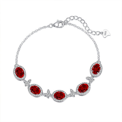Sterling Silver Butterfly Bracelet with Natural Crystal Inlay