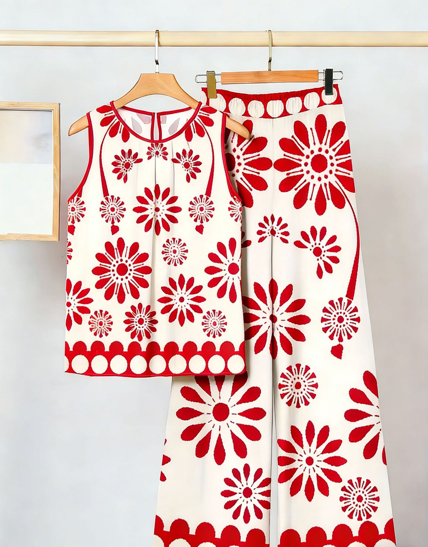 Womens Sleeveless Irregular Tank Top And Pants Fashionable Printed Two-Piece Set