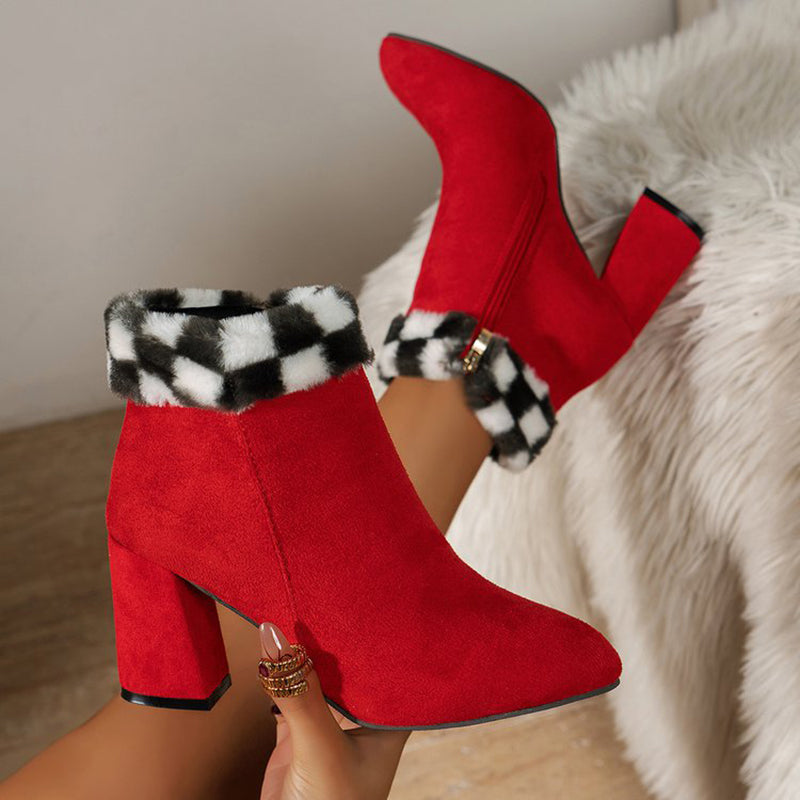 Elizabeth Ainsley Plush Ankle Boots - Square Heel Comfort