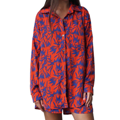 Vibrant Maple Leaf Elizabeth Ainsley Printed Shirt Set