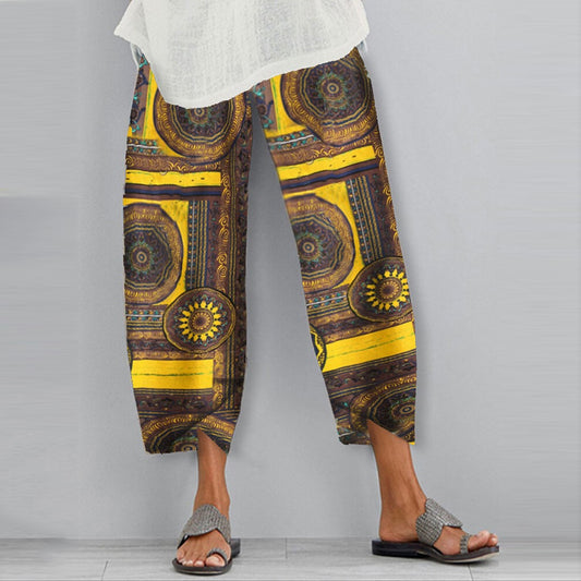 Boho Print Elizabeth Ainsley Elastic Casual Pants