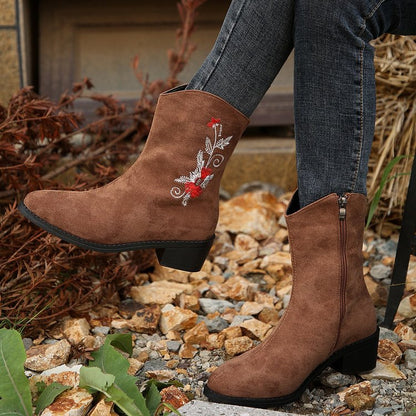Elizabeth Ainsley Mid-Calf Boots - Embroidered Comfort