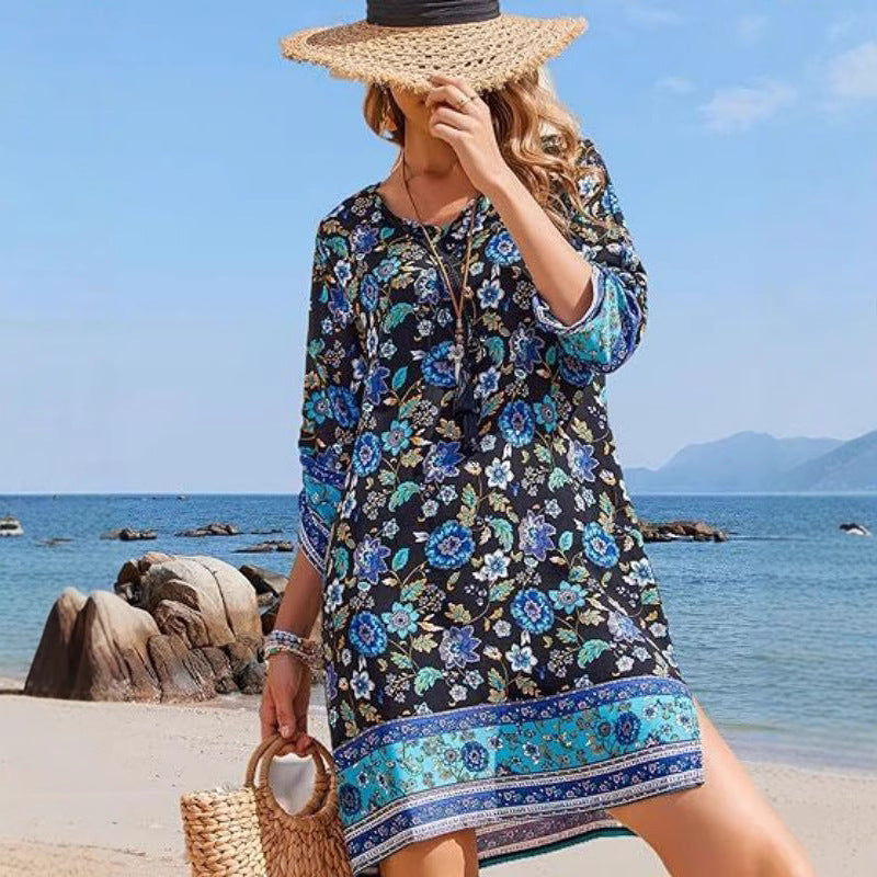 Boho Floral Elizabeth Ainsley Tassel Mini Dress