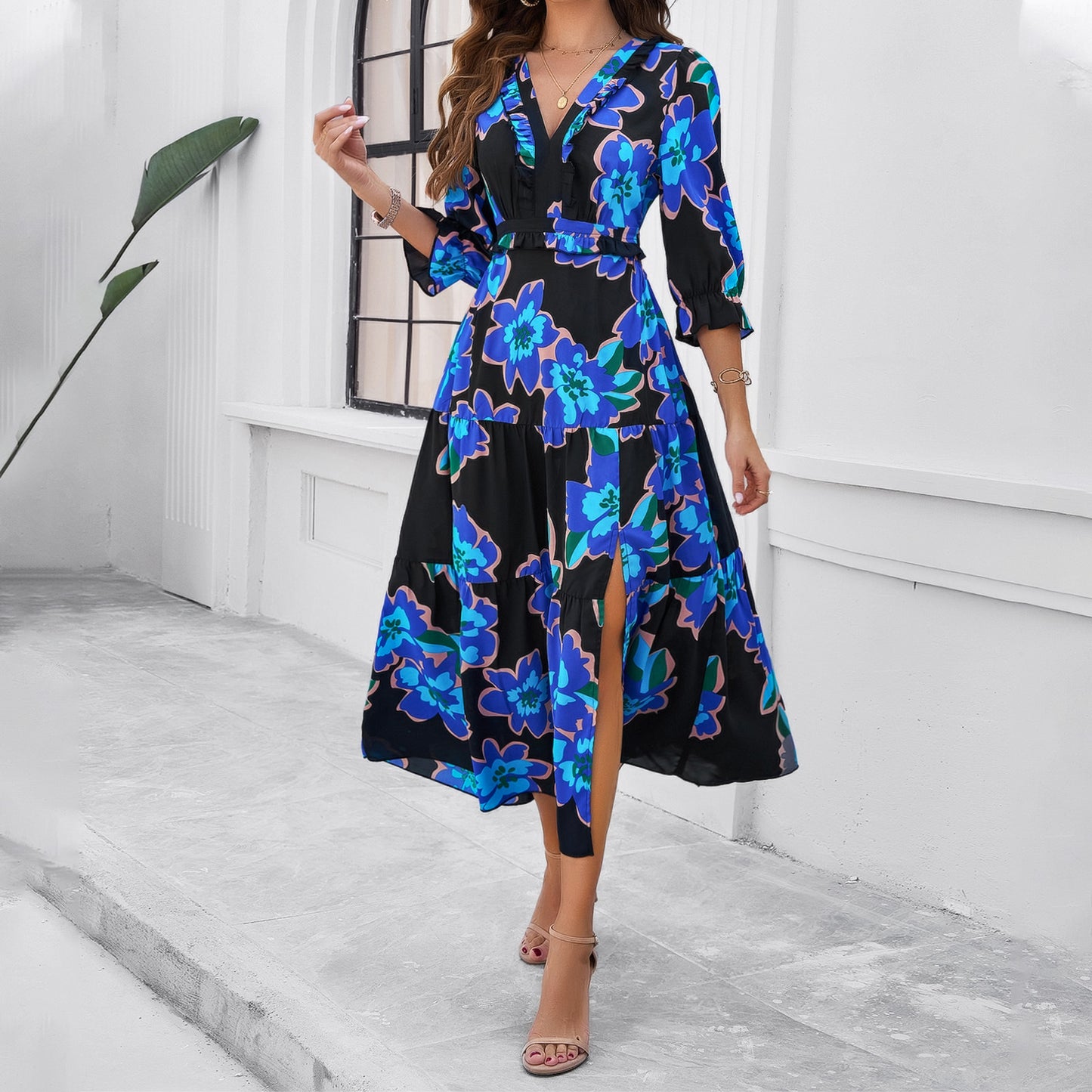 Chic Floral Elizabeth Ainsley Vacation Midi Dress