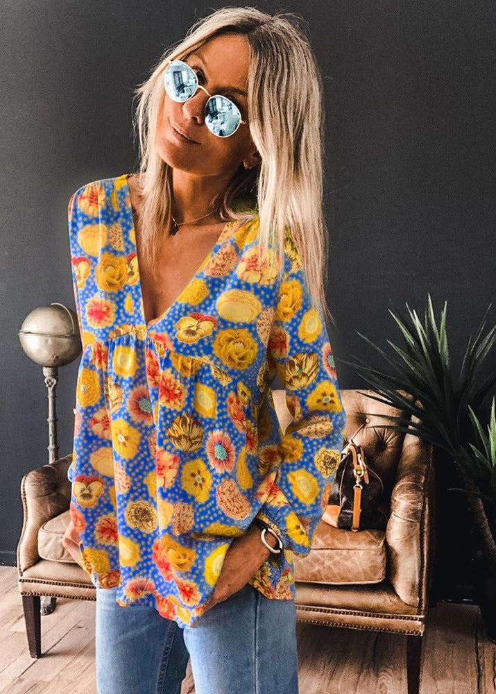 Vibrant Floral Elizabeth Ainsley Long Sleeve Blouse