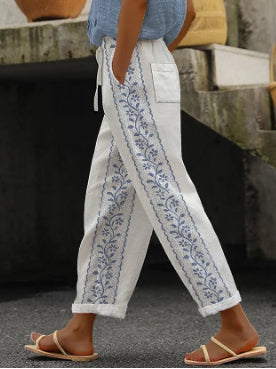 Elegant Cotton Linen Cropped Pants Elizabeth Ainsley
