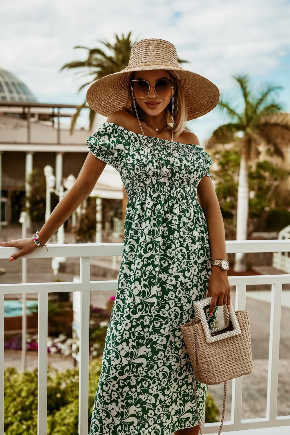 Boho Off Shoulder Elizabeth Ainsley Summer Print Dress