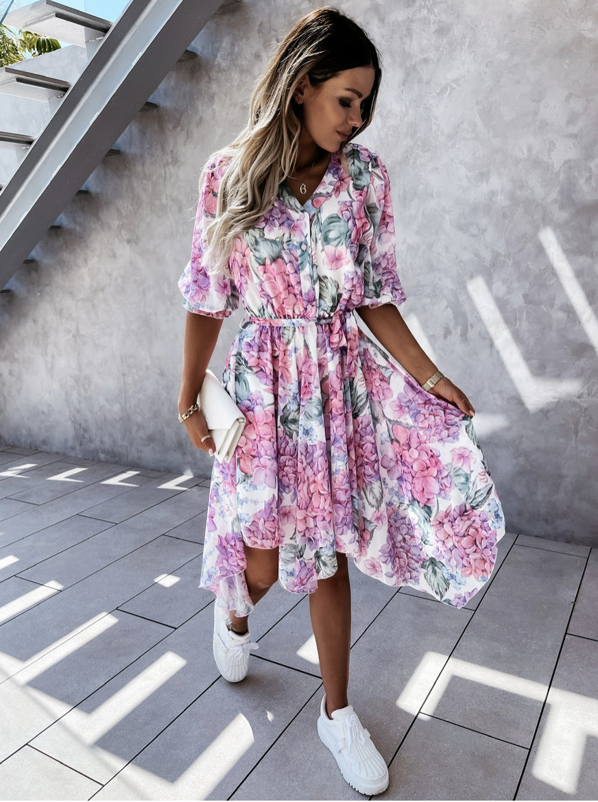 Floral Print Elizabeth Ainsley Irregular Midi Dress