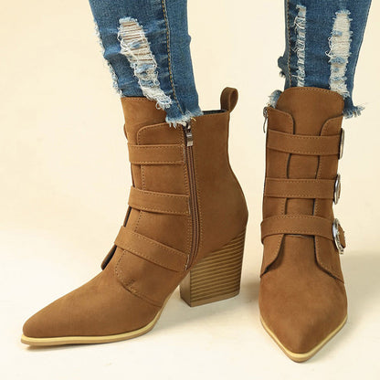 Elizabeth Ainsley Retro Buckle Boots - Chunky Heel Comfort