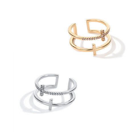 Adjustable Cross Wrap Ring – Minimalist Pavé Accent Band