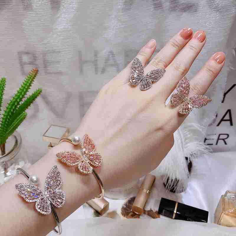 Butterfly Motif Open Cuff Bracelet with Delicate Crystal Detail