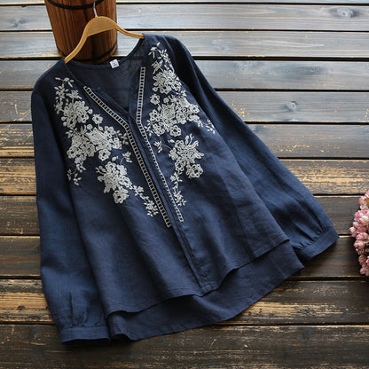Vintage Embroidered Linen V-Neck Top by Elizabeth Ainsley
