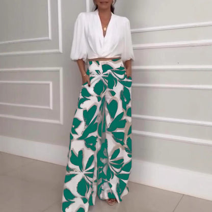 Socialite Womens Three-quarter-sleeve Fashionable Casual Wide-leg Pants Set