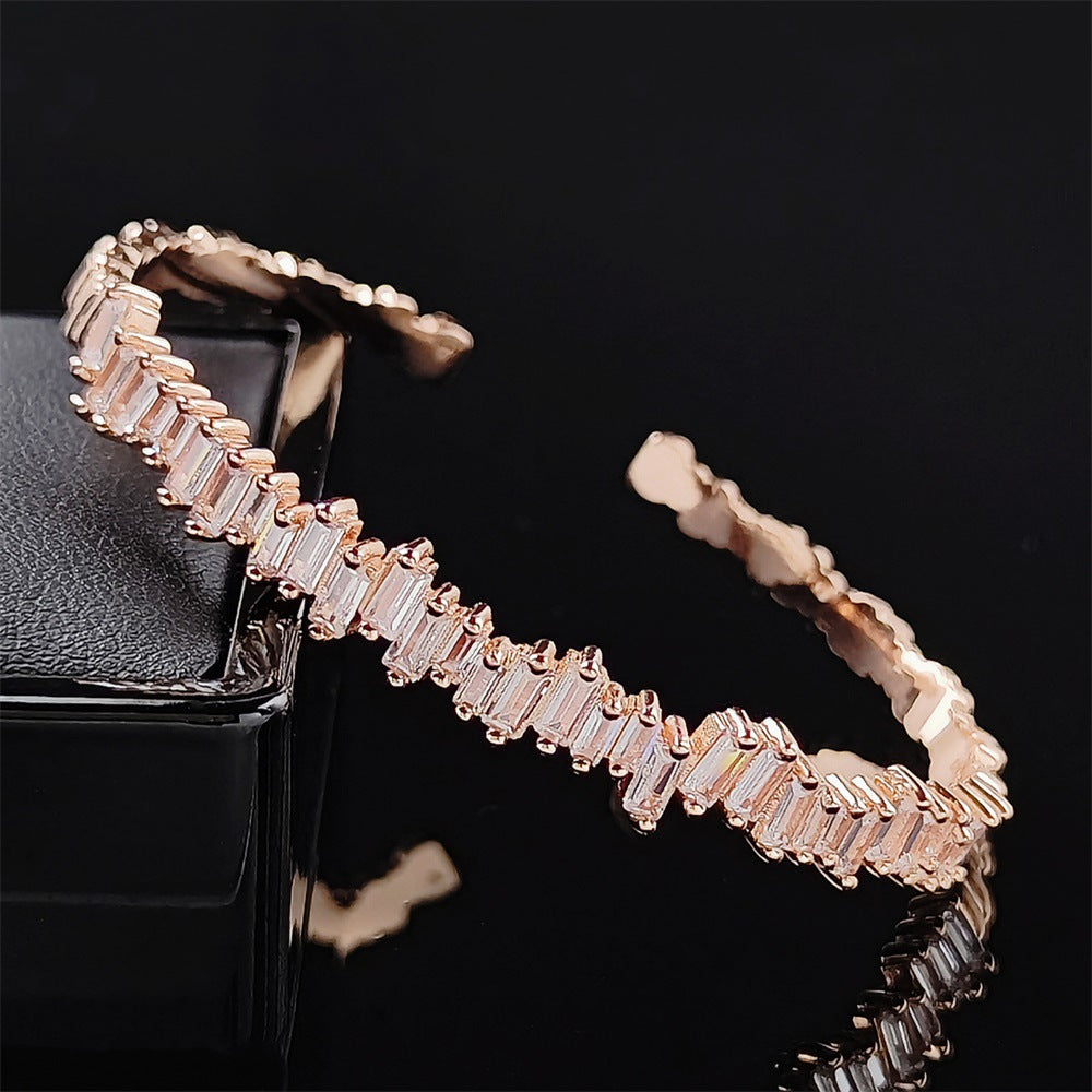 Multi-Stone Bangle Bracelet with Linear Faceted Design