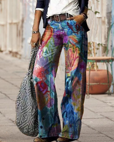 Artistic Floral Wide Leg Pants by Elizabeth Ainsley