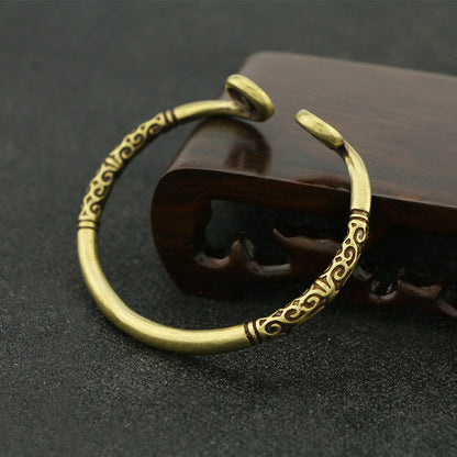 Scroll-End Open Cuff Bracelet with Artisan-Inspired Detail