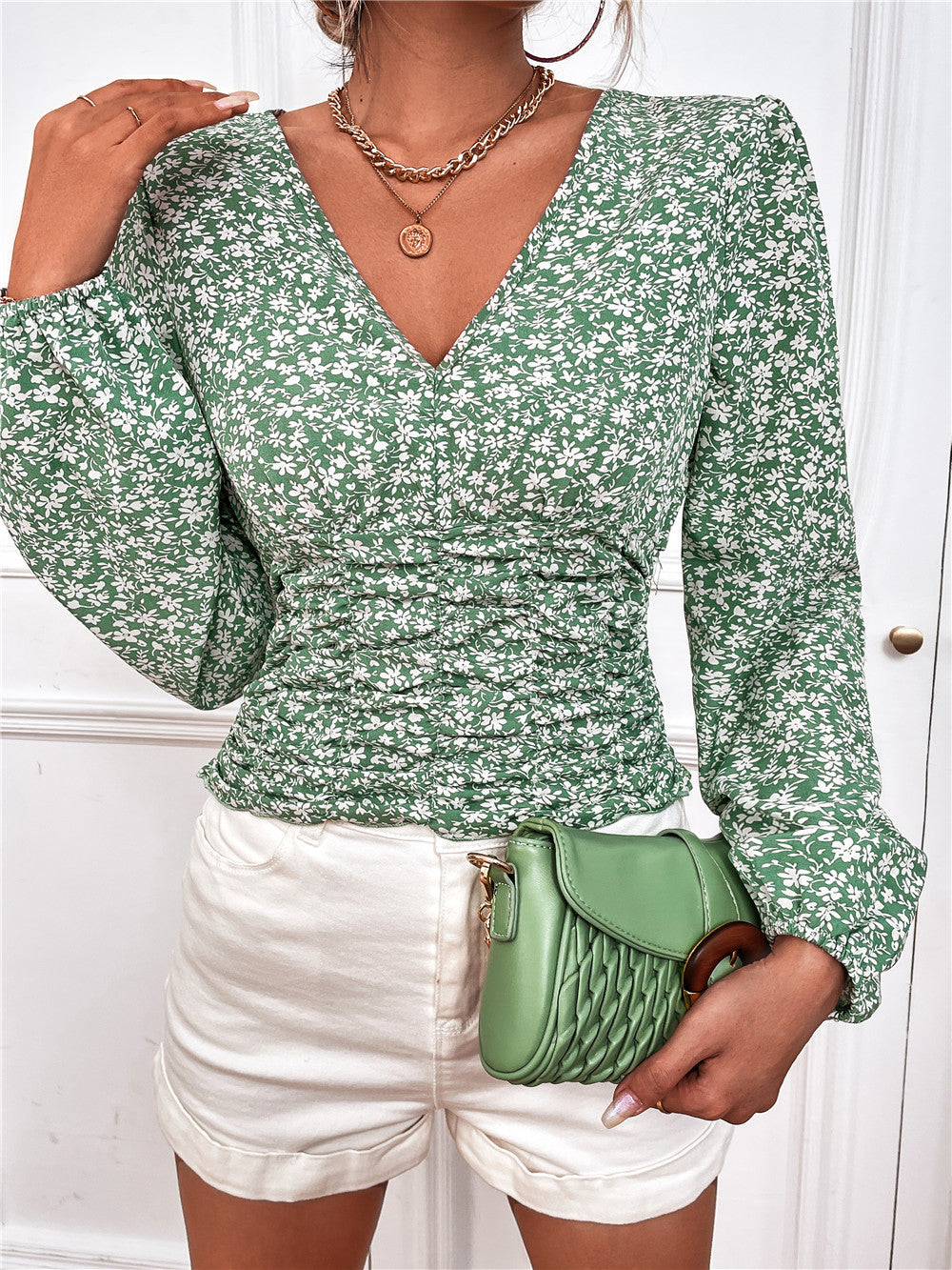 Chic Floral Long Sleeve V-Neck Top by Elizabeth Ainsley