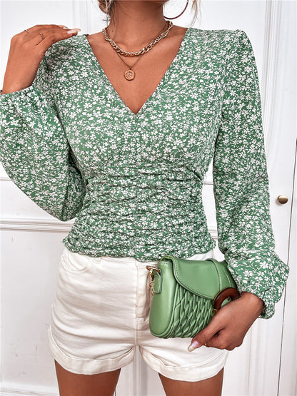 Chic Floral Long Sleeve V-Neck Top by Elizabeth Ainsley