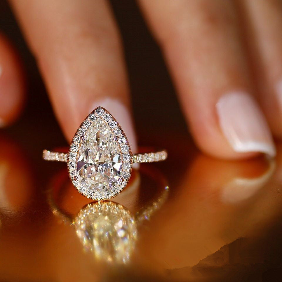 Pear Halo Solitaire Engagement Ring