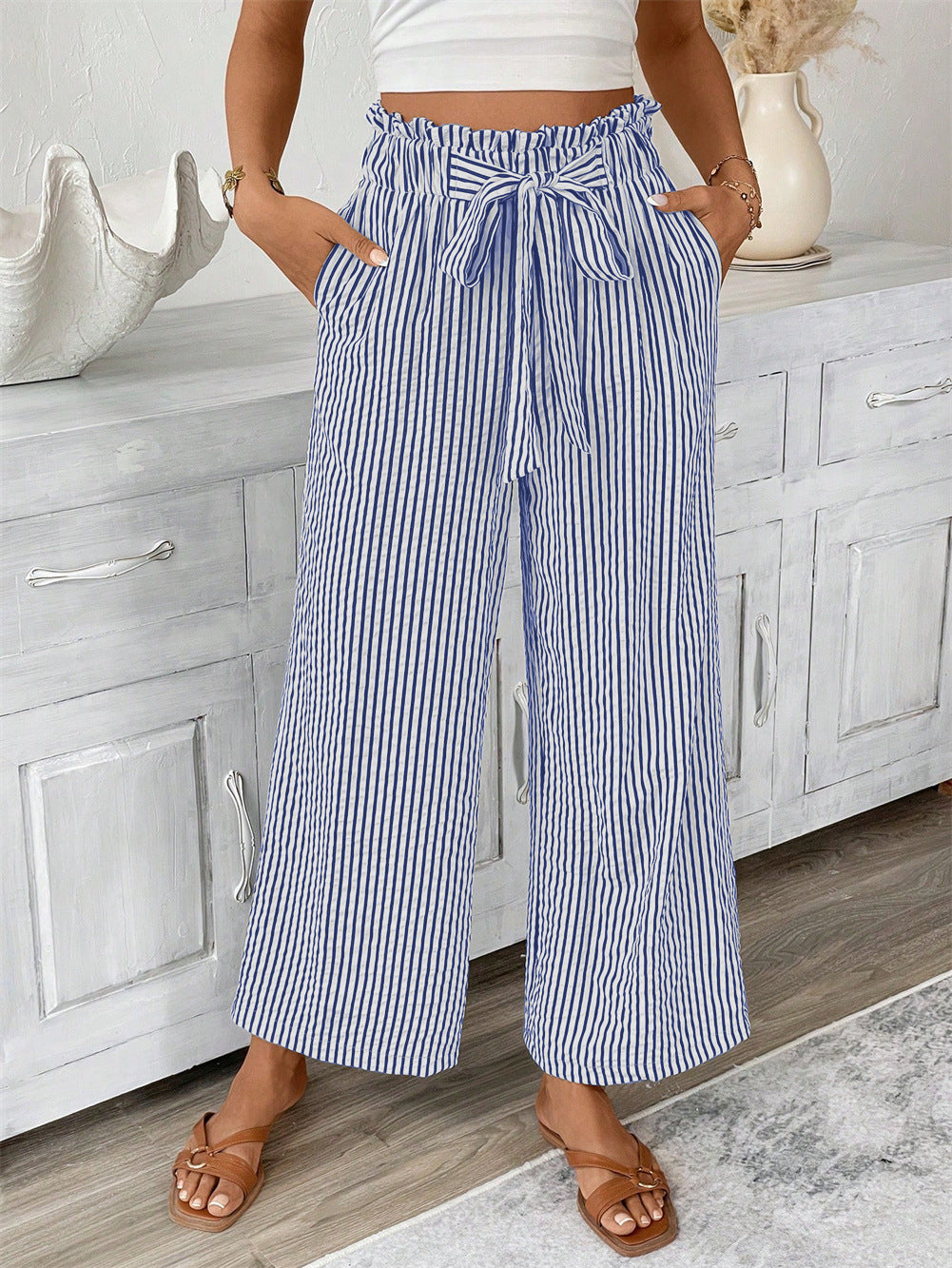 Striped Straight-Leg Pants by Elizabeth Ainsley