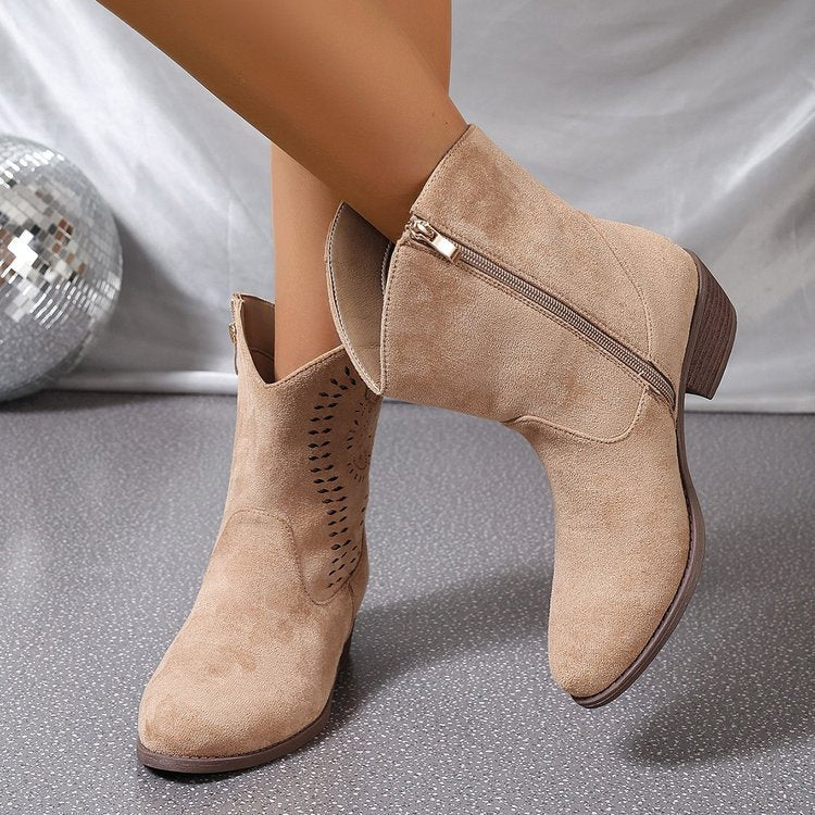 Elizabeth Ainsley Wedge Boots - Hollow-out & Side Zipper