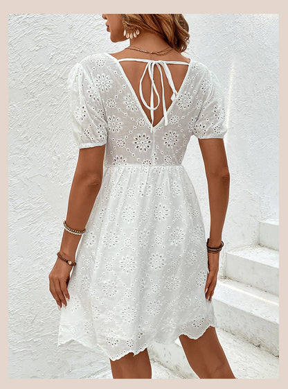 Elegant Eyelet Elizabeth Ainsley Puff Sleeve Dress