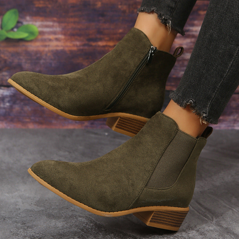 Elizabeth Ainsley Suede Ankle Boots - Thick Heel Comfort