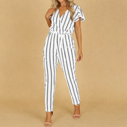 Chic Stripe Elizabeth Ainsley V-Neck Halter Jumpsuit