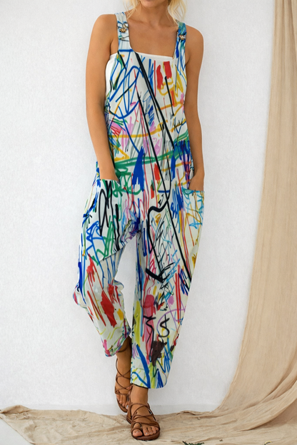 Artful Print Elizabeth Ainsley Loose Jumpsuit Trousers