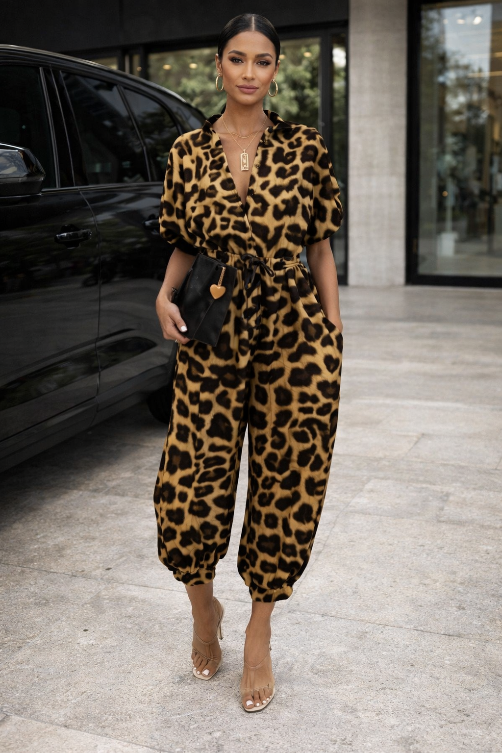 Chic Print Elizabeth Ainsley Short Sleeve Jumpsuit