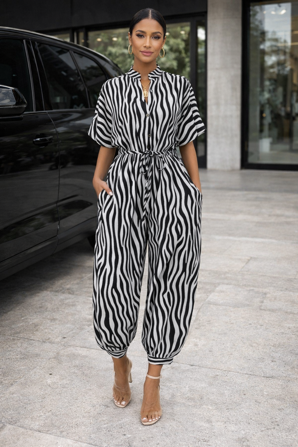 Chic Print Elizabeth Ainsley Short Sleeve Jumpsuit