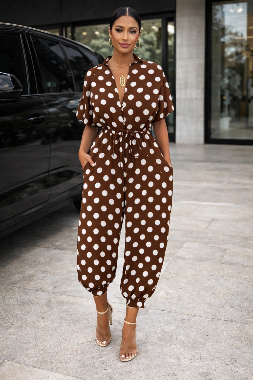 Chic Print Elizabeth Ainsley Short Sleeve Jumpsuit