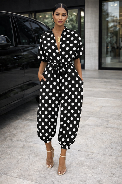 Chic Print Elizabeth Ainsley Short Sleeve Jumpsuit