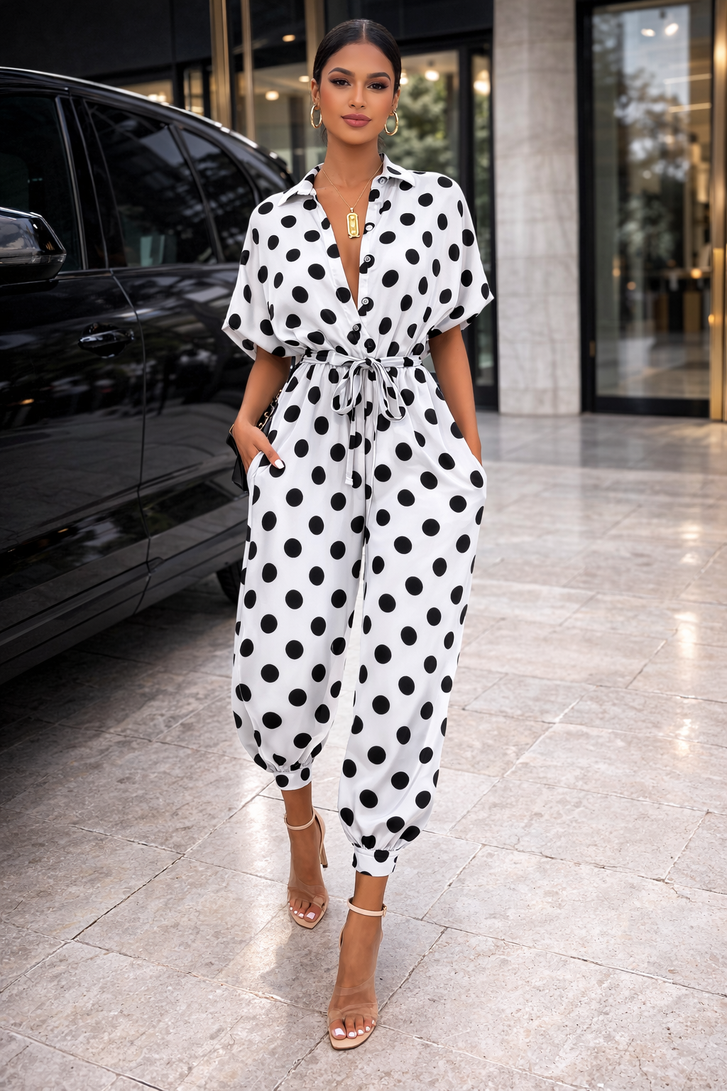 Chic Print Elizabeth Ainsley Short Sleeve Jumpsuit