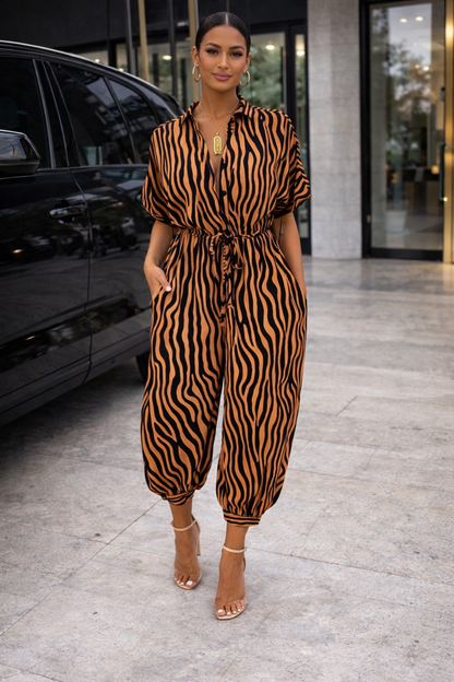 Chic Print Elizabeth Ainsley Short Sleeve Jumpsuit