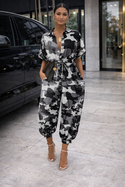 Chic Print Elizabeth Ainsley Short Sleeve Jumpsuit