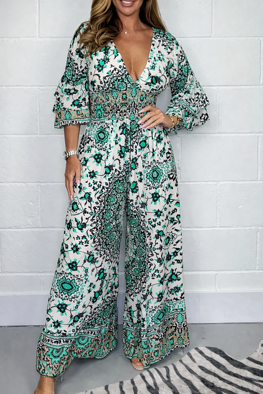 Boho Printed Elizabeth Ainsley Plus Size Jumpsuit