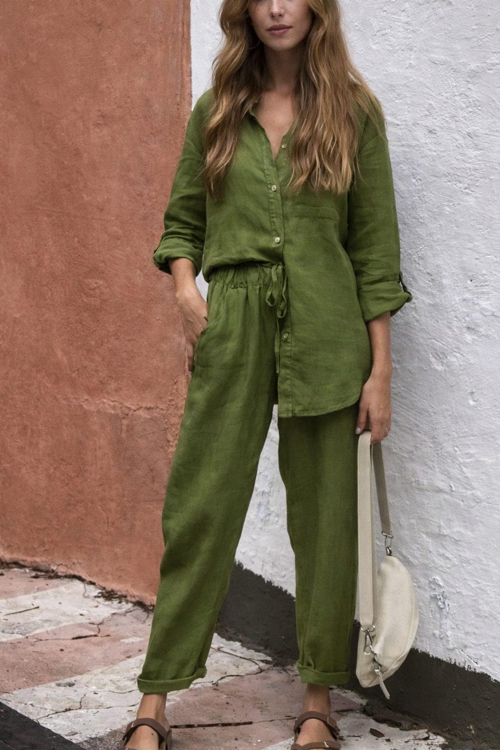 Chic Cotton Linen Set Elizabeth Ainsley High Waist Trousers