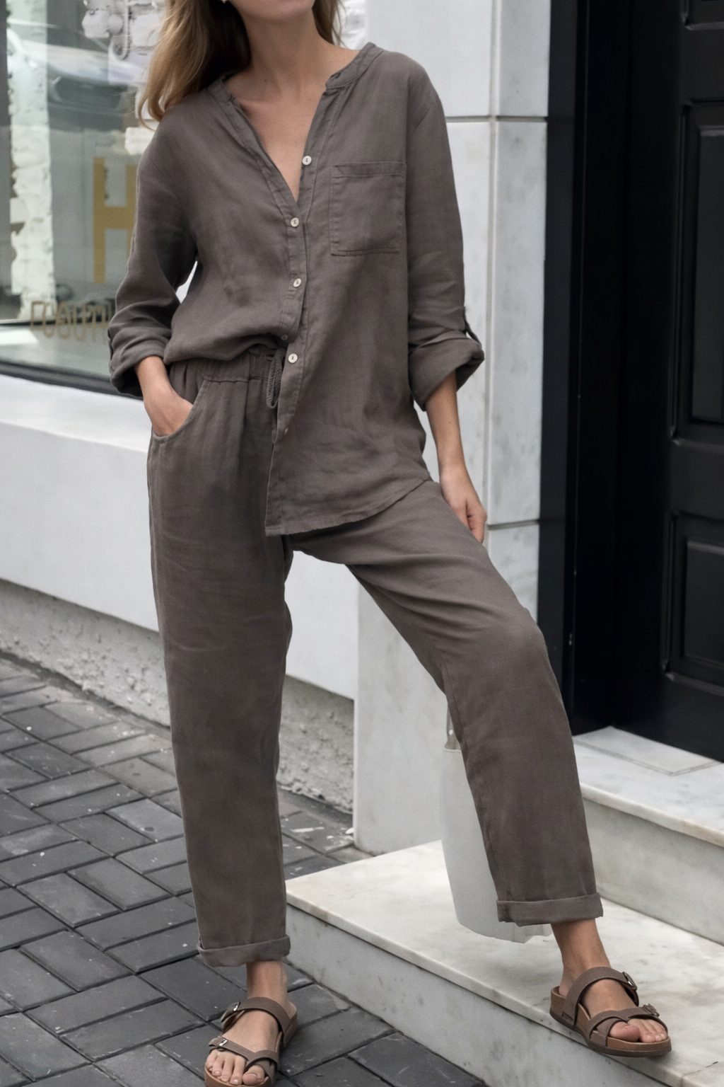 Chic Cotton Linen Set Elizabeth Ainsley High Waist Trousers