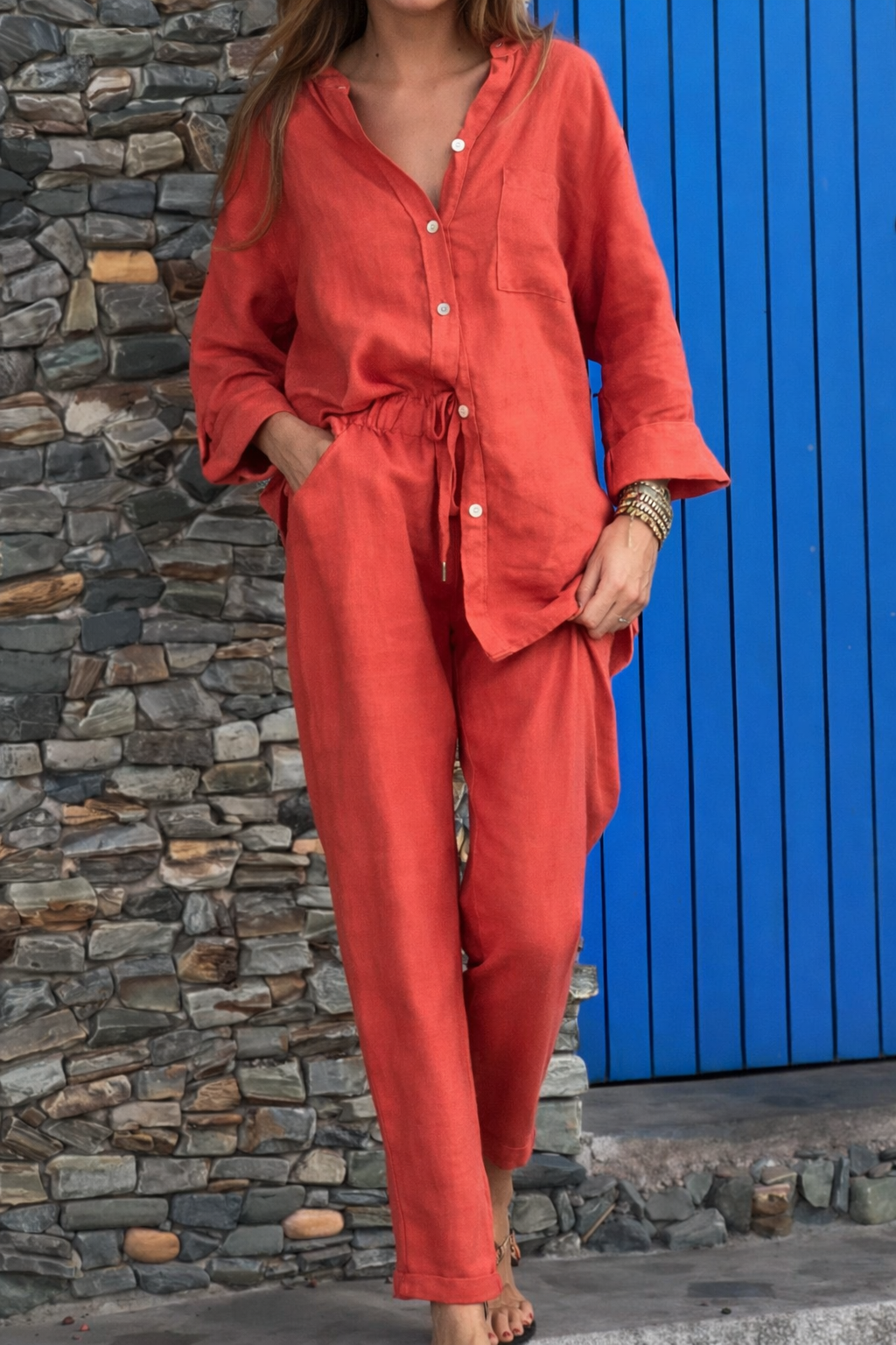 Chic Cotton Linen Set Elizabeth Ainsley High Waist Trousers