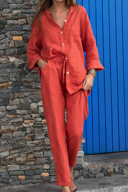 Chic Cotton Linen Set Elizabeth Ainsley High Waist Trousers