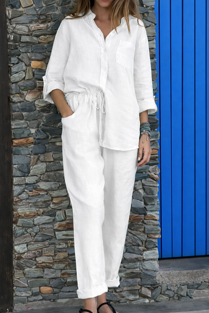Chic Cotton Linen Set Elizabeth Ainsley High Waist Trousers