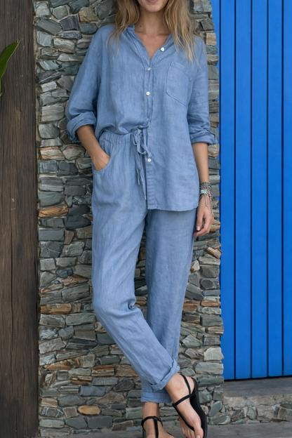 Chic Cotton Linen Set Elizabeth Ainsley High Waist Trousers