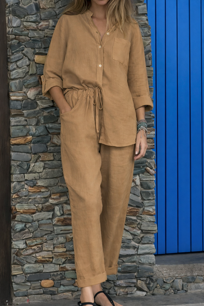 Chic Cotton Linen Set Elizabeth Ainsley High Waist Trousers