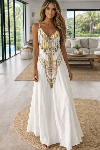 Chic Map Print Elizabeth Ainsley High Waist Maxi Dress