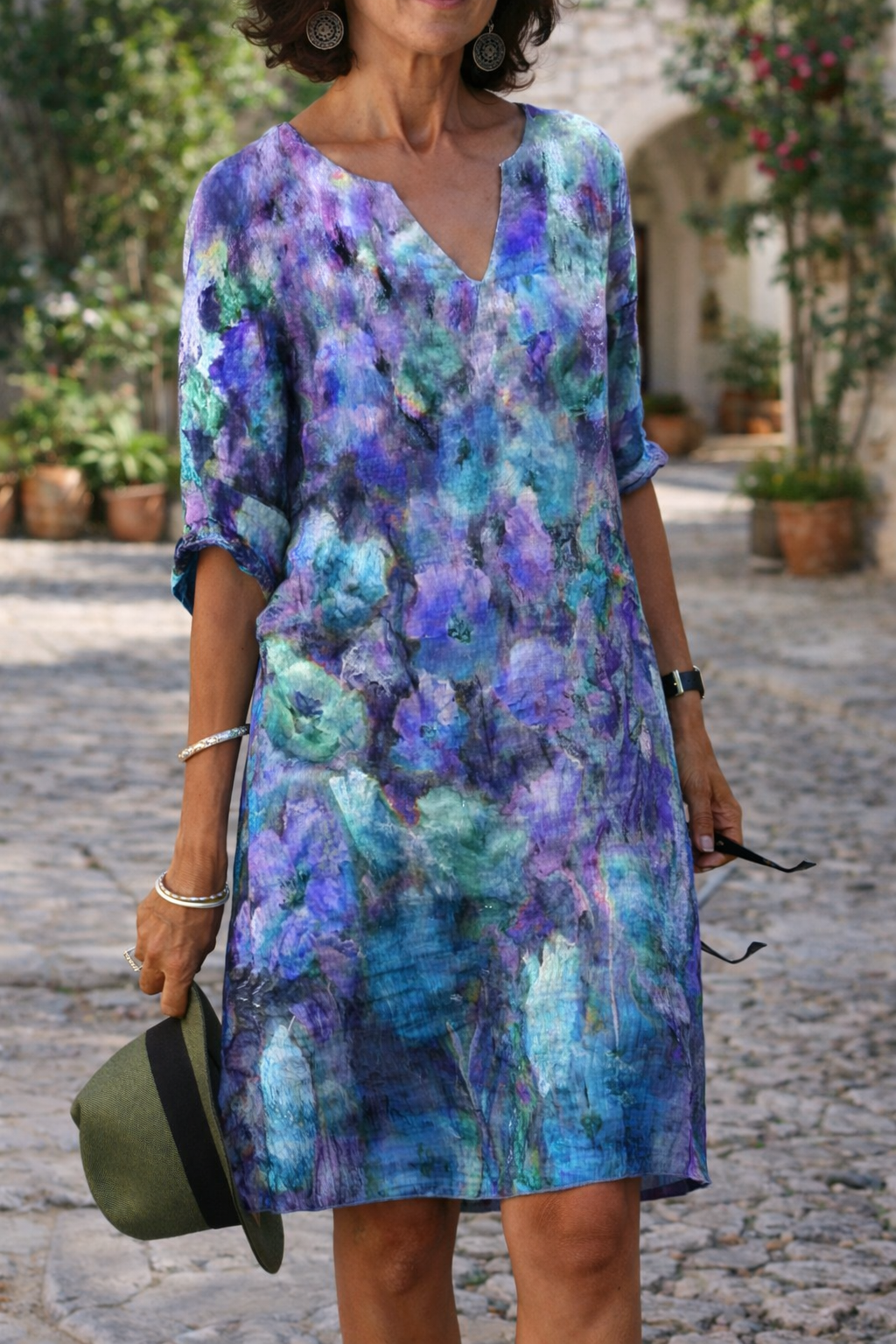 Vibrant Printed V-Neck Dress by Elizabeth Ainsley