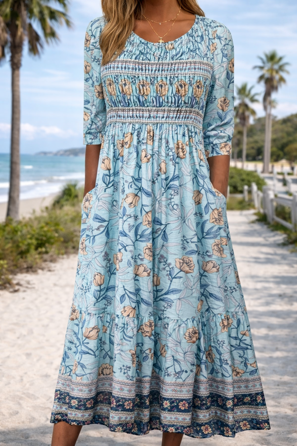 Boho Floral Elizabeth Ainsley Summer Midi Dress