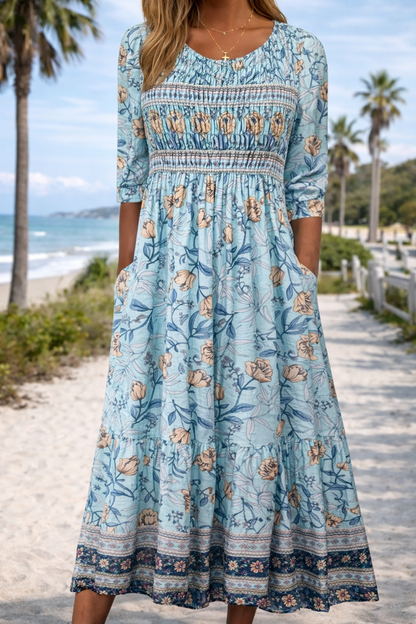 Boho Floral Elizabeth Ainsley Summer Midi Dress