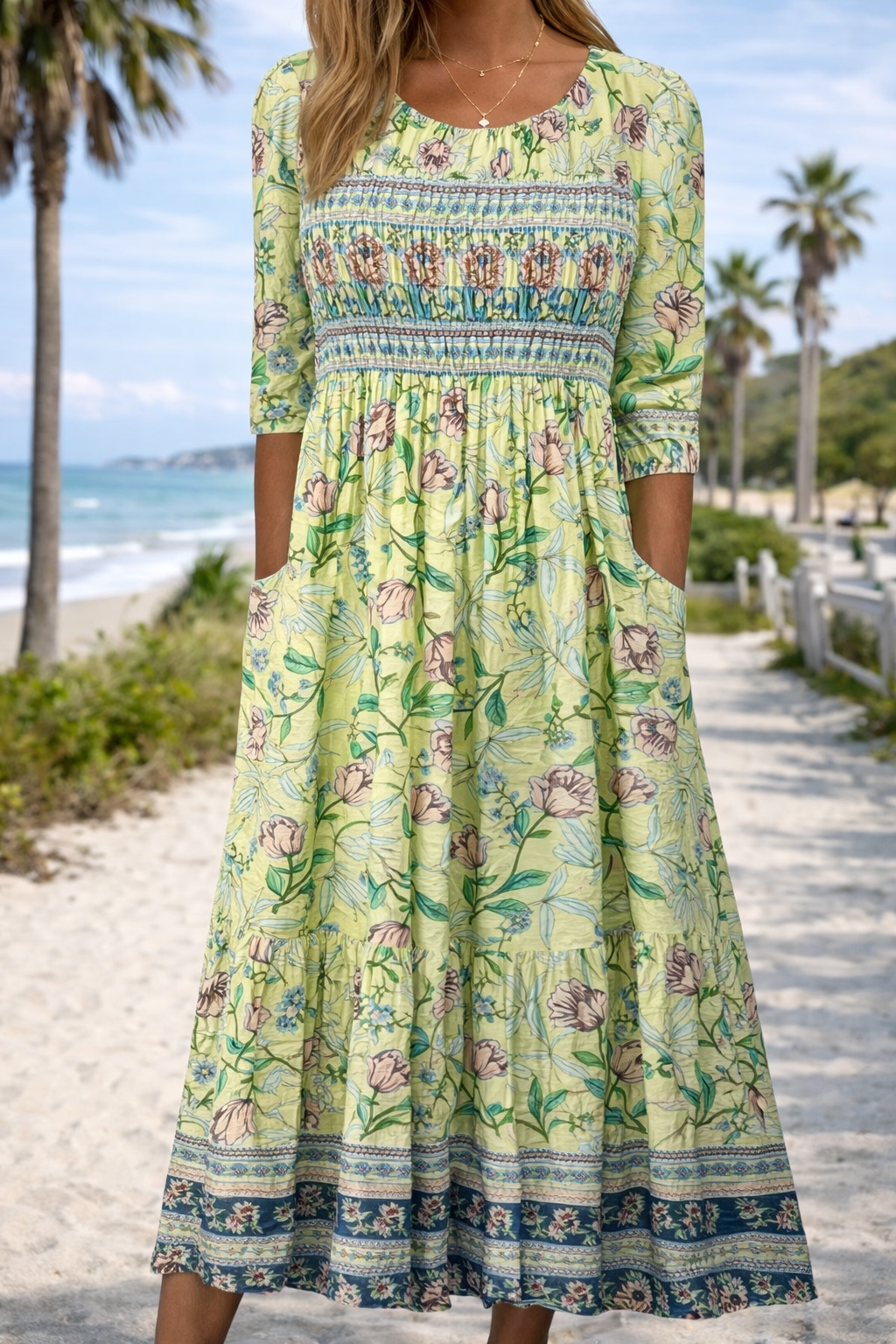 Boho Floral Elizabeth Ainsley Summer Midi Dress